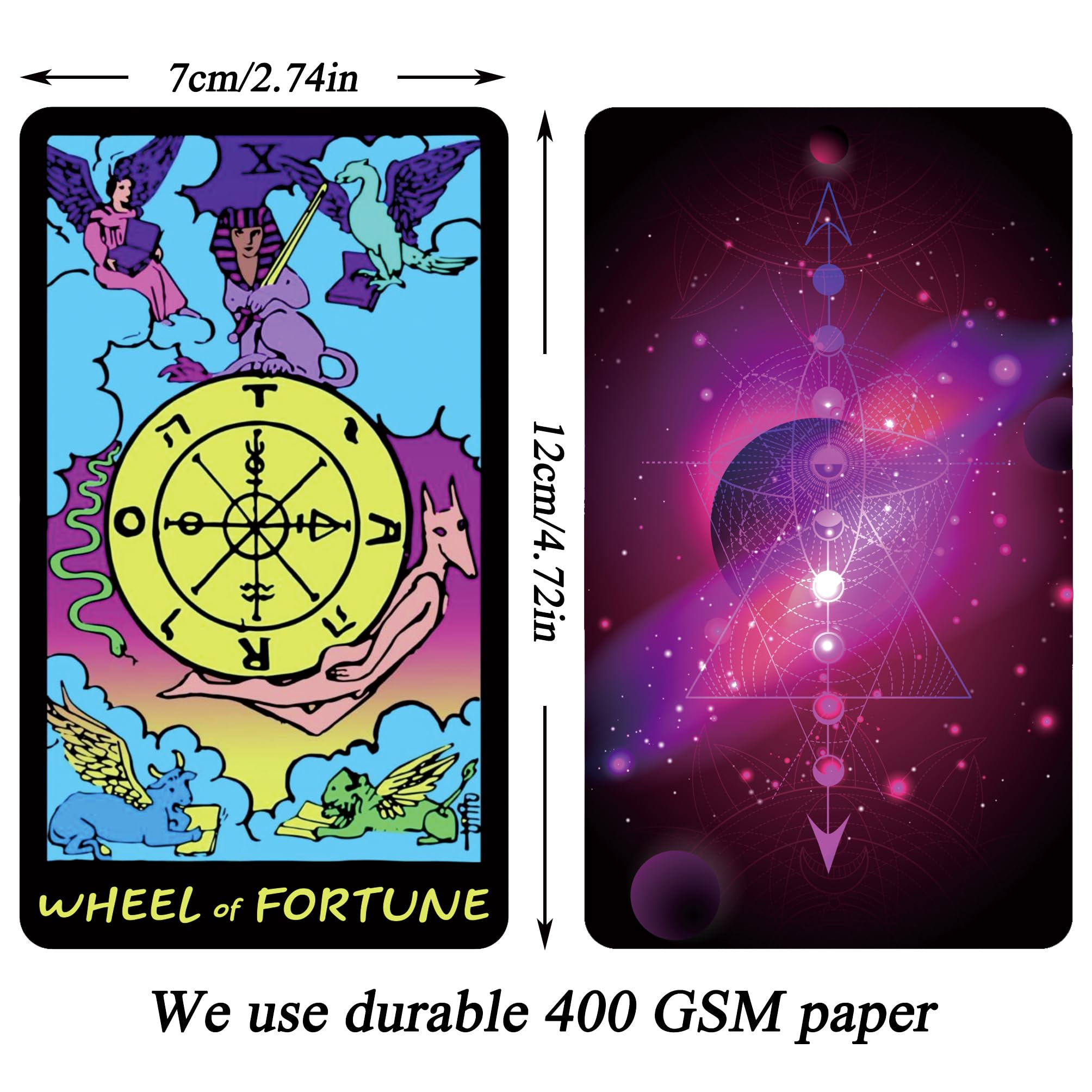 Colorful Neon Tarot Cards Deck With Guidebook for Beginners - 78 Classic Cards With Meanings