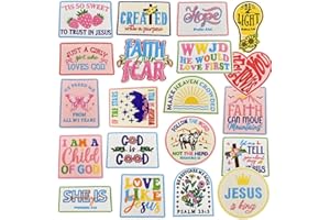 20 PCS Faith Patches Jesus God Christian Embroidered Iron on Applique Sew on Patches Stickers for Backpacks Pants Clothes Jea