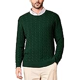 Kallspin Mens Crew Neck Sweater Pullover Pure Cotton Cable Knit Long Sleeve Knitwear Casual Classic Style