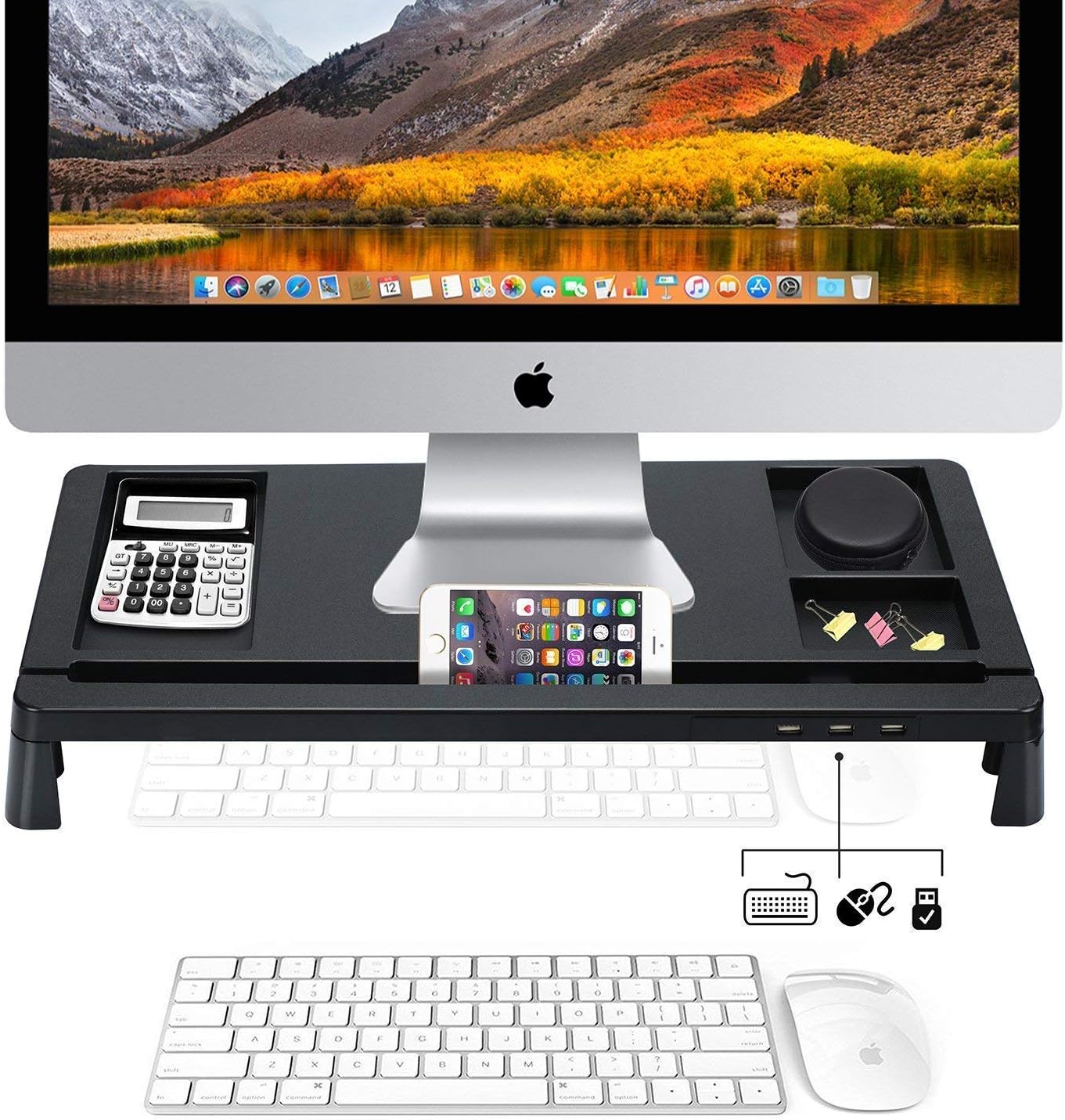 Monitor Stand ，USB Monitor Stand Riser Monitor Stand Black with 3 USB ports for your Desk Tidy