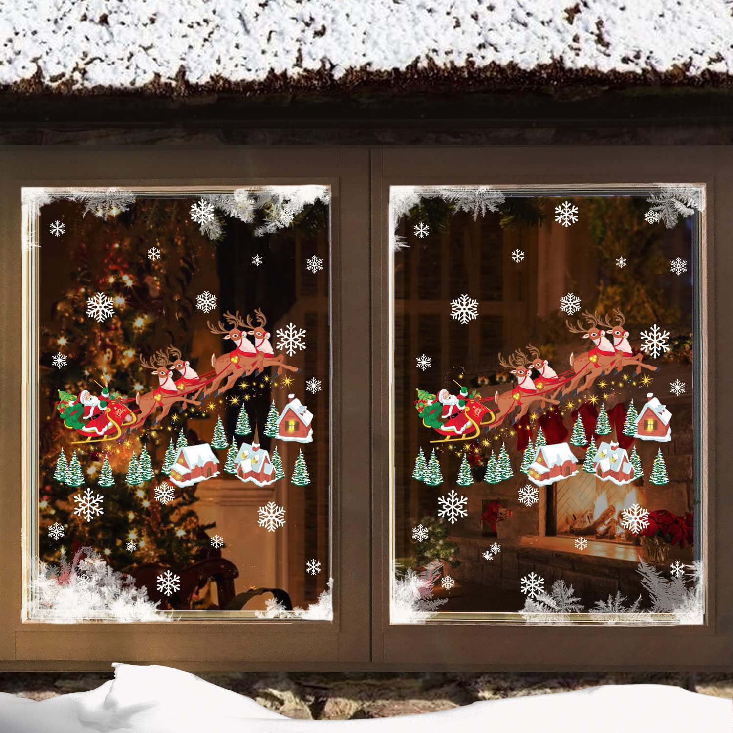 Christmas Stained Glass Robin Tree Santa Father Christmas Bauble Snowflake Window Stickers Cling (Santas Sleigh)