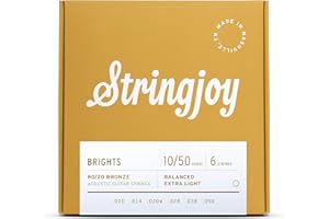 Stringjoy BB1050 Brights 80/20 Bronze Acoustic Guitar Strings, (Extra Light Gauge - 10-50)
