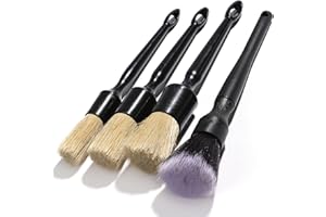 YAKANEY Car Detailing Brush Soft Boars Hair, 4PCS Auto Detail Dust Brushes, Perfect for Washing Dusting Automotive Interior Upholstery Interior Emblems, Air Vent, Vehicle Seat, Cleaning Exterior Grille Wheel