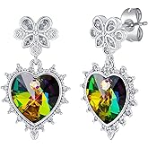 EVEVIC Austrian Crystal Vintage Sacred Heart Drop Earrings for Women, Victorian Style 14k White Gold Plated Dangle Earring Jewelry Gift