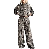 Lenader Womens 2 Piece Outfits Oversized Camo Hoodie Sweatsuit Sets Fall Sweatshirt Sweatpants Lounge Matching Sweat Sets