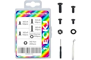 ECKJ 600pcs M2 Laptop Notebook Computer Replacement Screws, Phillips Flat Head Countersunk Machine Screw Bolts Nuts Washers Assortment Kit, M2 x 4mm/ 5mm/ 6mm/ 8mm for PC, SSD Repair, NVMe Drive Black