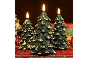 Yongmao Green Christmas Tree Shaped Flickering Flameless LED Candles with Timer, Real Wax Battery Operated, Set of 3