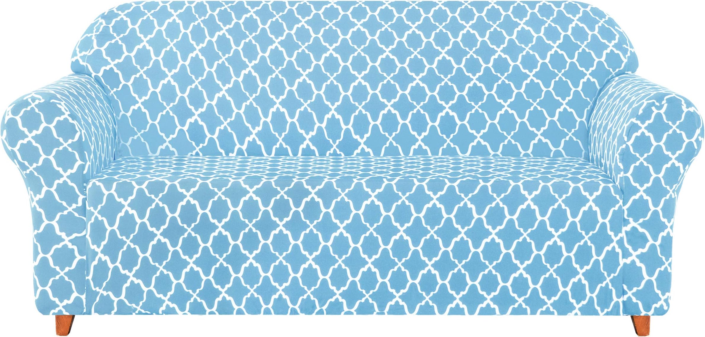 subrtex Printed Stretch Sofa Covers 1-Piece Soft Fabric Spandex Pattern Armchair Slipcovers, Anti-Slip Furniture Protector (Sofa, Sky Blue)