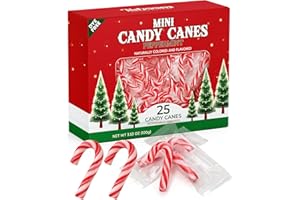 TABOOM Mini Candy Cane Individually Wrapped 25 Pack - Dye-Free Small Peppermint Candy Canes Red & White Christmas Candy For Holiday Gifts, Stocking Fillers, Party Favors & Decorations