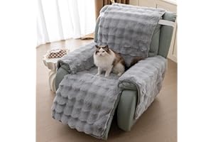 LiveGo Thick Rabbit Plush Recliner Slipcover 23 Inches Chair Covers Lazy Boy Recliner Chair Cover Quilted Cover for Recliner Chairs and Furniture (Light Gray)