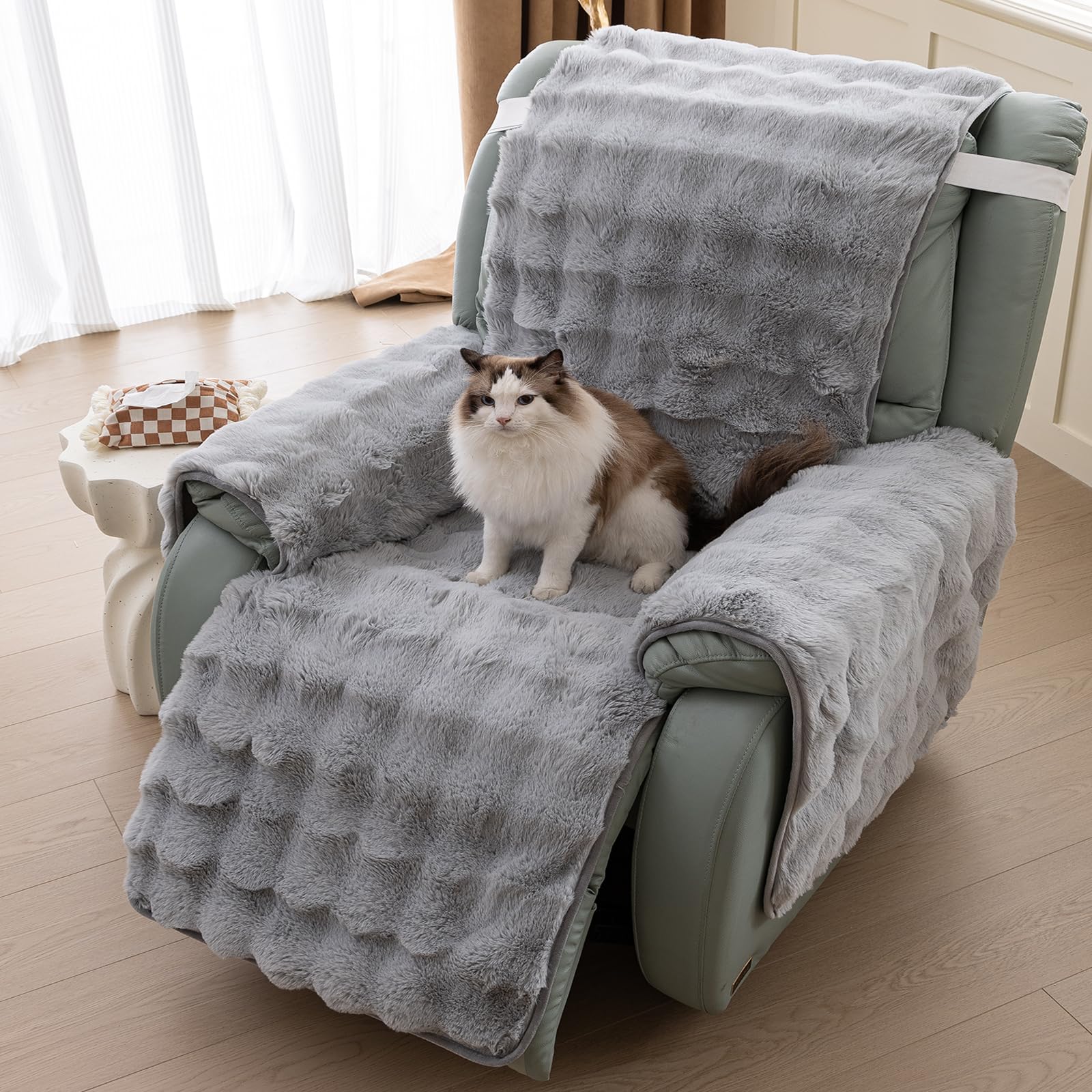 Photo 1 of LiveGo Thick Rabbit Plush Recliner Slipcover 23 Inches Chair Covers Lazy Boy Recliner Chair Cover Quilted Cover for Recliner Chairs and Furniture (Light Gray)