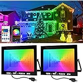 CREPOW RGB LED Flood Light Outdoor 1000W Equivalent, 100W Bluetooth RGBCW Smart Floodlights 2700K, 16 Million Color Changing, Timing, Music Sync, IP66 Waterproof Landscape Light with US Plug (2 Pack)