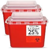 Oakridge Products Transparent Sharps Container for Home Use and Professional 5.4 Quart (2-Pack), Touchless Biohazard Needle and Syringe Disposal, Rotating Lid, CDC Certified