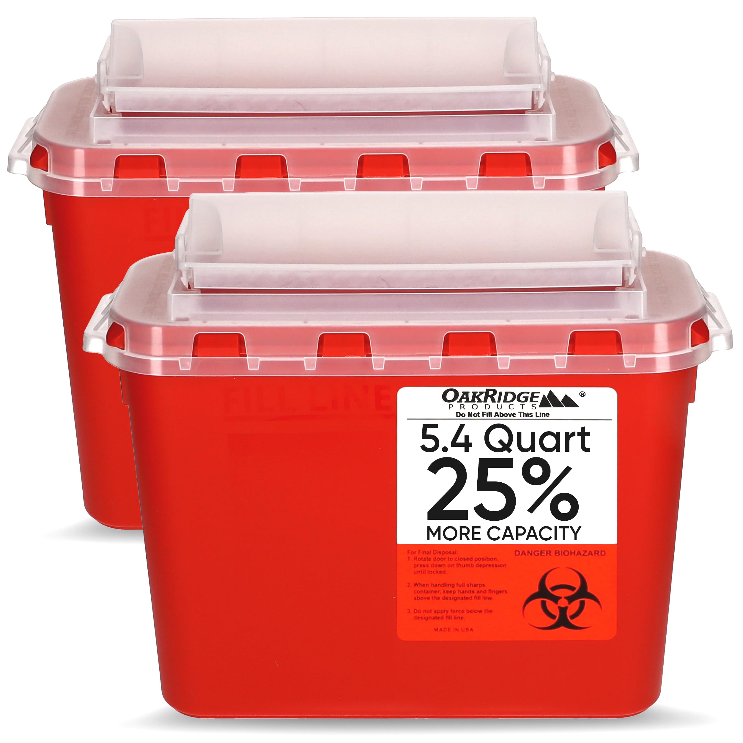Photo 1 of Oakridge Products Transparent Sharps Container for Home Use and Professional 5.4 Quart (2-Pack), Touchless Biohazard Needle and Syringe Disposal, Rotating Lid, CDC Certified