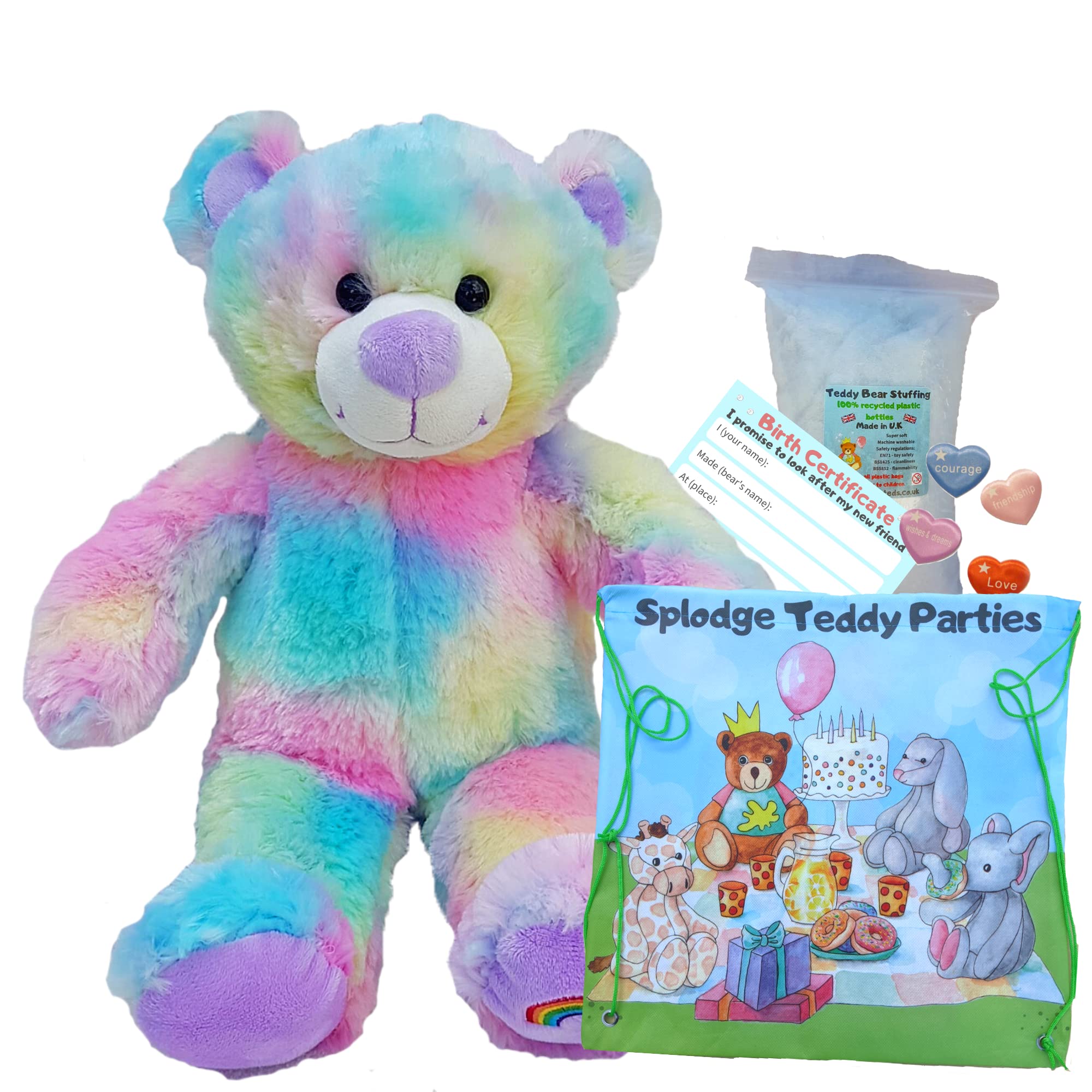 Magical Rainbow Bear - Soft Plush Toy - 16 inch / 40cm - Build make your own Teddy Bear Kit - no sew
