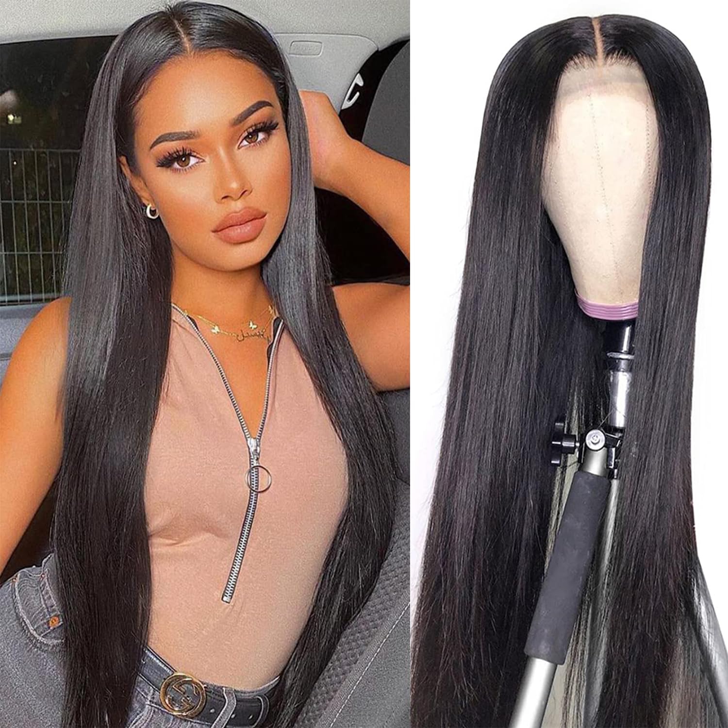 Glueless Wig Human Hair Lace Front Wig For Women Closure Human Hair Wig 13x4 Lace Straight 13x4 Transparent Lace Wigs Natural Color Pre Plucked Bleached Knots Glueless Brazilian Virgin-Hair 24 Inch — image 1