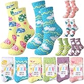 Funnysoft Easter Socks Gifts Fuzzy Bunny Egg Rabbit Fluffy Socks with 12 Tags 12 Bags for Easter Party Favors Women