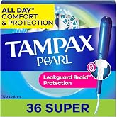 Tampax Pearl Tampons for Women, with LeakGuard Braid, Super Absorbency, Unscented, 36 Count