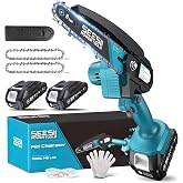Seesii Mini Chainsaw, 6-inch Mini Chainsaw Cordless, Handheld Electric Power Chain Saw with 2 Batteries, for Tree Trimming Wood Cutting, Best Gifts for Father, Dad, Husband, Men