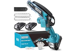 Seesii Mini Chainsaw, 6-inch Mini Chainsaw Cordless, Handheld Electric Power Chain Saw with 2 Batteries, for Tree Trimming Wood Cutting, Best Gifts for Father, Dad, Husband, Men