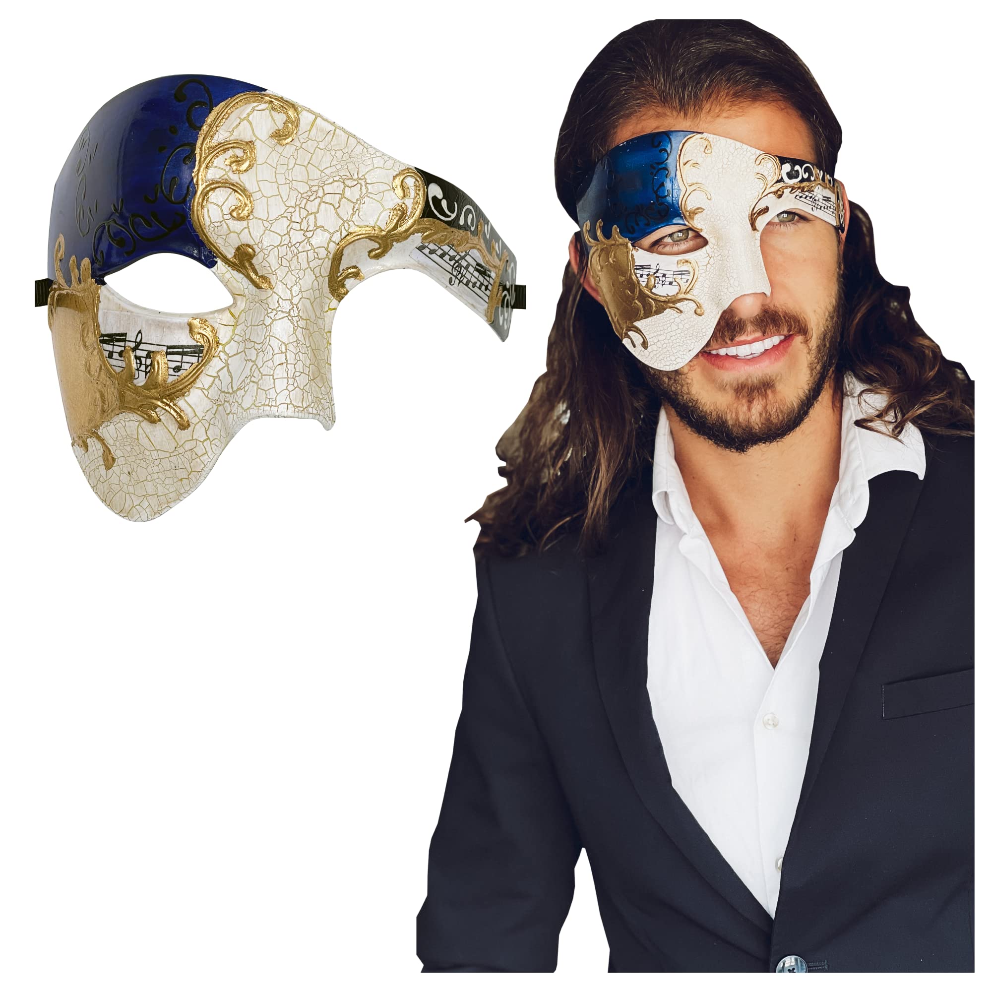 Luxury Mask Half Face Mask Masquerade Phantom Of The Opera One Size Blue/Gold