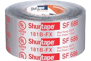 Shurtape SF 686 UL ShurMASTIC Butyl Foil Indoor/Outdoor HVAC Tape, 181B-FX Listed/Printed, 3" x 33.3 Yards, Silver, 1 Roll (111163)