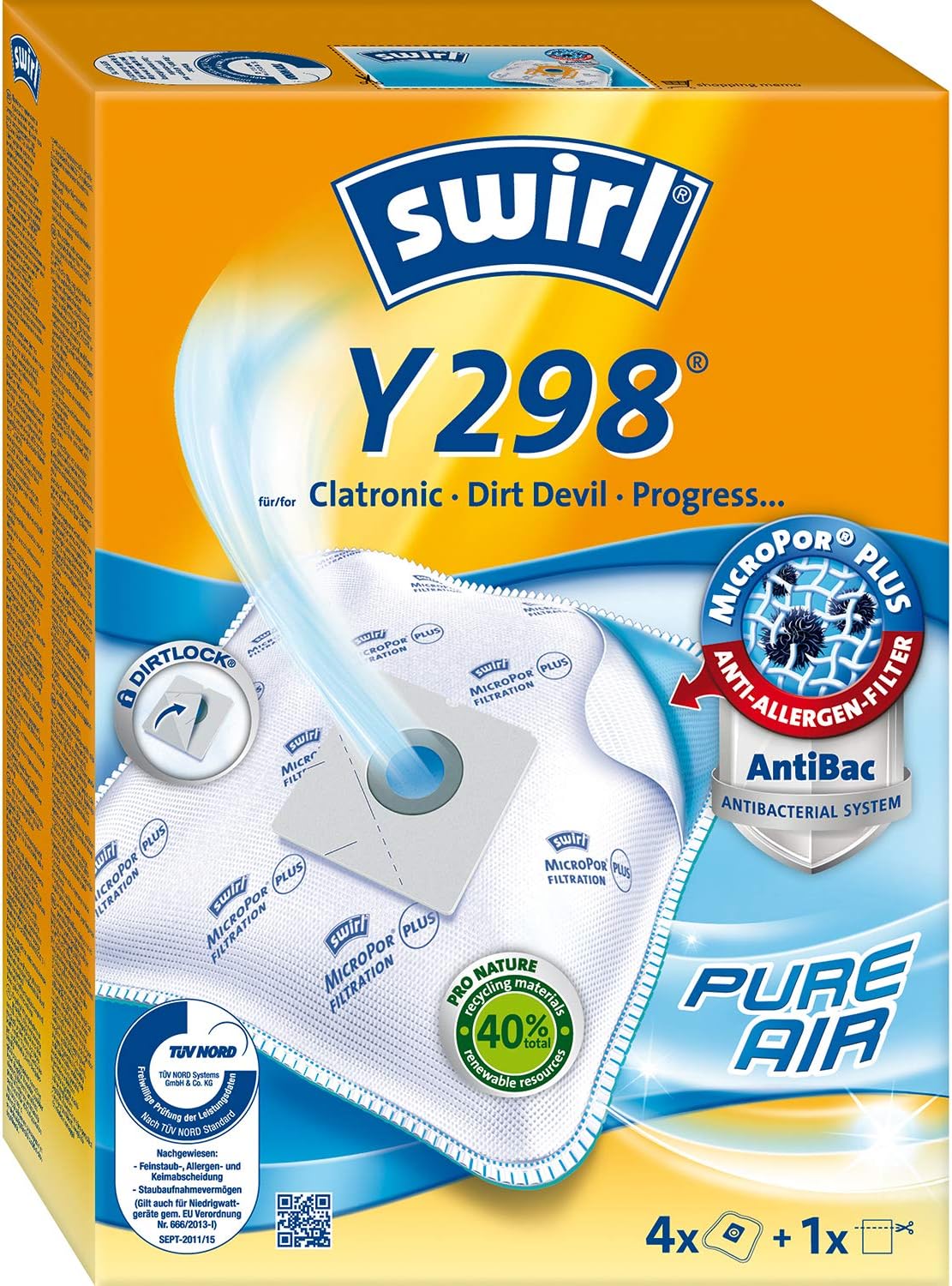 Swirl Y 298 (Y198) MP Plus AirSpace Vacuum Cleaner Bags, White