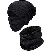 Winter Beanie Hat and Scarf Set for Men Neck Warmer Knit Caps for Men and Women