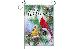 GODUCK Welcome Winter Garden Flag 12x18 Inch Double Sided Cardinal Bird Garden Flag for Outside Winter Festive Holiday Yard Outdoor Decorative Burlap Yard Flag