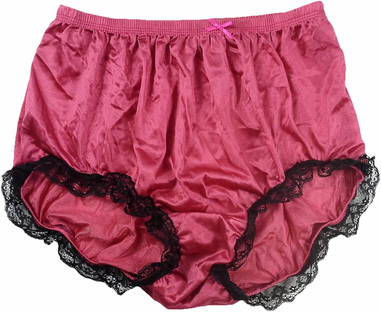 NQH08D10 Deep Pink Handmade Lace Briefs Nylon Plain New Knickers