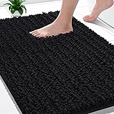Yimobra Bathroom Rugs Non Slip Washable - Ultra Soft Absorbent Chenille Bath Mat, Quick Dry Shaggy Floor Carpet for Tub Shower, Black Home Decor Accessories, 24x17 Inch