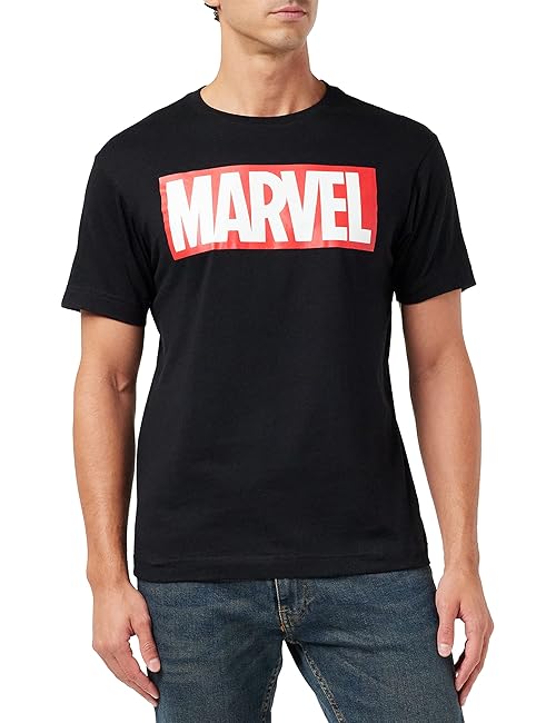 MARVEL Men's Marvel Comics - Core Logo T Shirt, Black, S UK