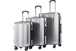Coolife Luggage 3 Piece Set PC+ABS Hardshell Suitcases with TSA Lock, Spinner Lightweight (sliver, 3 piece set)