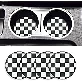 Couslcd 4 PCS Car Cup Coasters, 2.75 Inch Soft Anti-Slip Insert Car Cup Holder Coaster, Black and White Checkered Pattern Car Coaster of Cup Holder, Universal Auto Interior Accessories (Black)