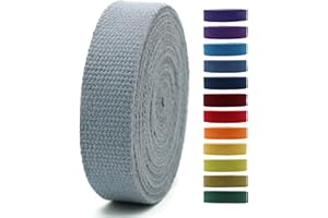 JACOB BICERRI 1" & 1.5'' & 2" Cotton Webbing - 5 Yards - 50+ Colors -%100 Natural Cotton - Turkish Woven - Heavy Duty 1 Inch 1.5 Inch 2 Inch Canvas Webbing for Sewing Straps Bag Climbing Indoors Craft DIY 11562