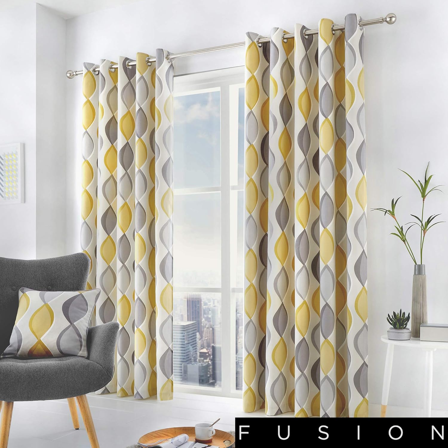 Fusion Lennox 100 Cotton Ready Made Pair of Eyelet Curtains 90