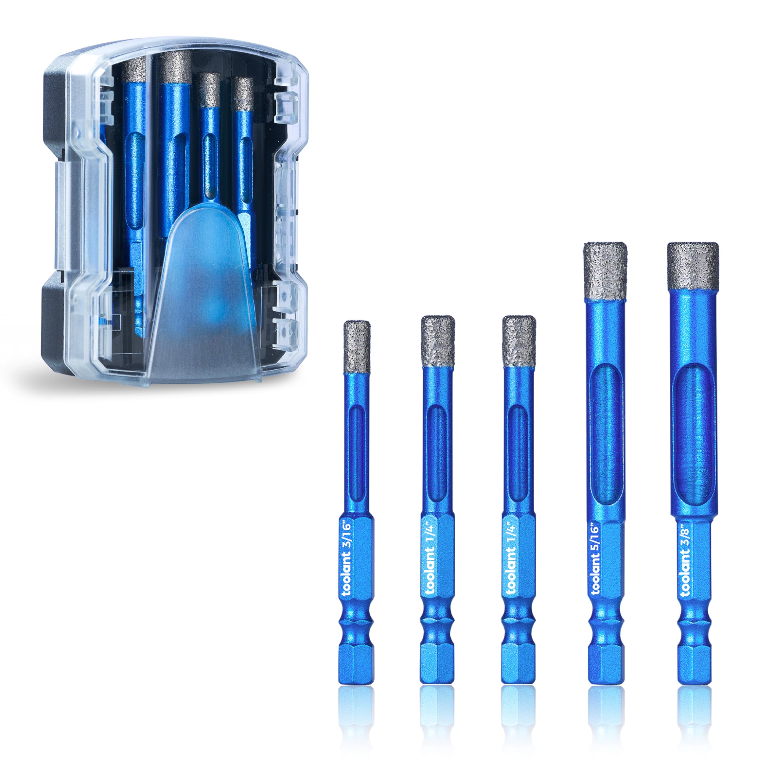 Photo 1 of toolant Diamond Drill Bits Set 5PCS, Glass Drill Bits for Drilling Holes in Glass?Procelain,Ceramic and Tile, Tile Drill Bit with 1/4 Inch Quick Change Hex Shank,3/16"-3/8"