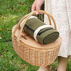 Cooler Picnic Basket with Blanket, Wooden Split Lid
