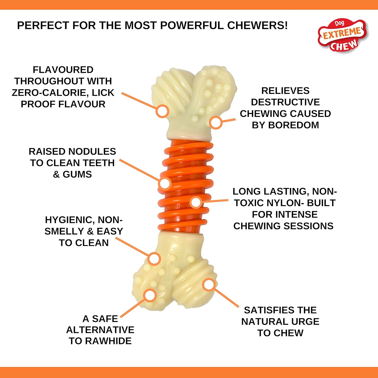 Nylabone Extreme Tough Pro Action Dog Chew Toy, Cleans Teeth, Bacon Flavour, XL, for Dogs Over 23 kg, Orange/Cream - Image 5