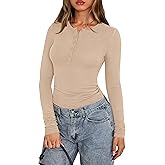 PRETTYGARDEN Womens Casual Long Sleeve Tops 2026 Fall Crew Neck Fitted Henley Shirts Basic Tee Blouse Knit Going Out Outfits