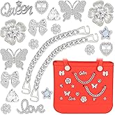 20 Pcs Beach Charms for Bogg Bag DIY Accessories Butterfly Flower Silver Chain Charm Cute Decoration Bag Charms for Bogg Bags Rubber Tote Beach Bags for Women