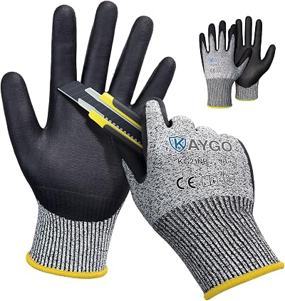KAYGO Cut Resistant Gloves 2 Pairs Level C Nitrile Coated Grey L