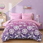 Menghomeus Girls Comforter Set Twin Size 5 Pieces Bed in A Bag Ombre Pink Purple Rainbow Bedding Set Dandelion Butterfly Print Kids Bedding Collections
