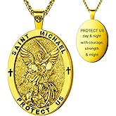 OigvcoTe Saint Michael/St Christopher/Virgin Mary Patron Saint Necklace, Gold-Plated Copper Oval Medallion with Bible Verses, Religious Protection Amulet Jewelry for Men Women，Adult Use Only