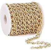 BORUINIE 33 Feet Gold Curb Chains, Aluminum Textured Oval Unwelded Link Chain Bulk with Spool for DIY Craft Jewelry Making