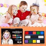 ENJSD Face Paint Kit 14 Pcs Kids Adults 10 Water Based Colors 2 Brushes Sponges view 7