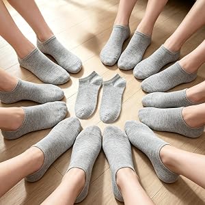 6-Pair Men's Cotton Socks, 6 Pairs Plain Grey Ankle Socks with Solid Color, Breathable Casual Socks for Daily Wear, Soft and
