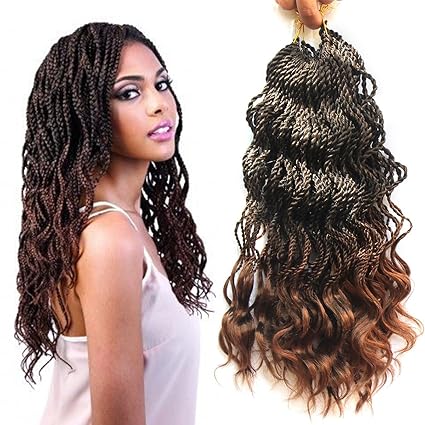 Wavy Senegalese Twist Crochet Hair Braids Wavy Ends Free Synthetic
