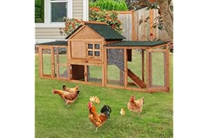 OutdoorVibe 82in Wooden Rabbit Hutch, Outdoor Chicken Coop, Bunny Hutch Guinea Pig Pet House Bunny Cage with Double Side Runs, Weatherproof Roof, Removable Tray, Ramps for Small Animals