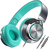 AILIHEN C8 Wired Headphones with Mic and Volume Control - Noise Isolating On-Ear Headphones, Folding Lightweight Corded 3.5mm Headset for Cellphones Tablets Chromebook Laptop Computer (Grey/Mint)